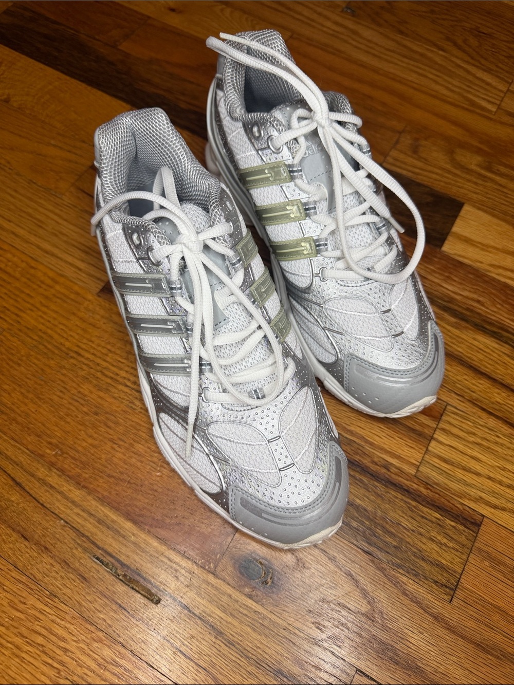 adidas Originals Silver and White Women's Athletic Sneakers - Picture 3 of 6